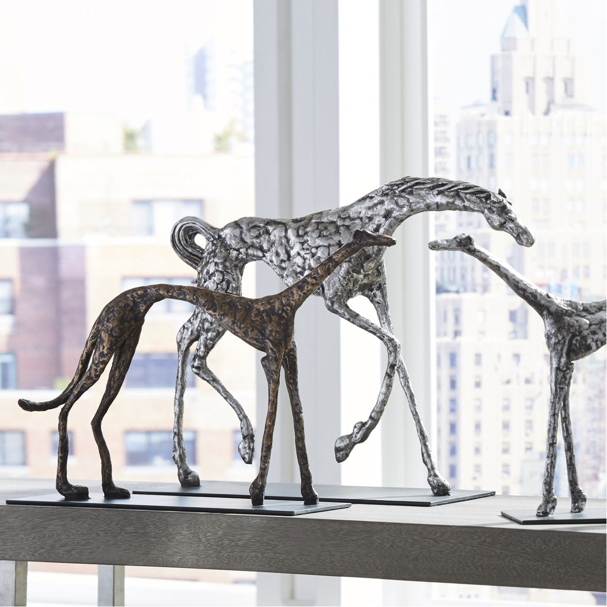 Phillips Collection Prancing Horse Sculpture on Black Metal Base